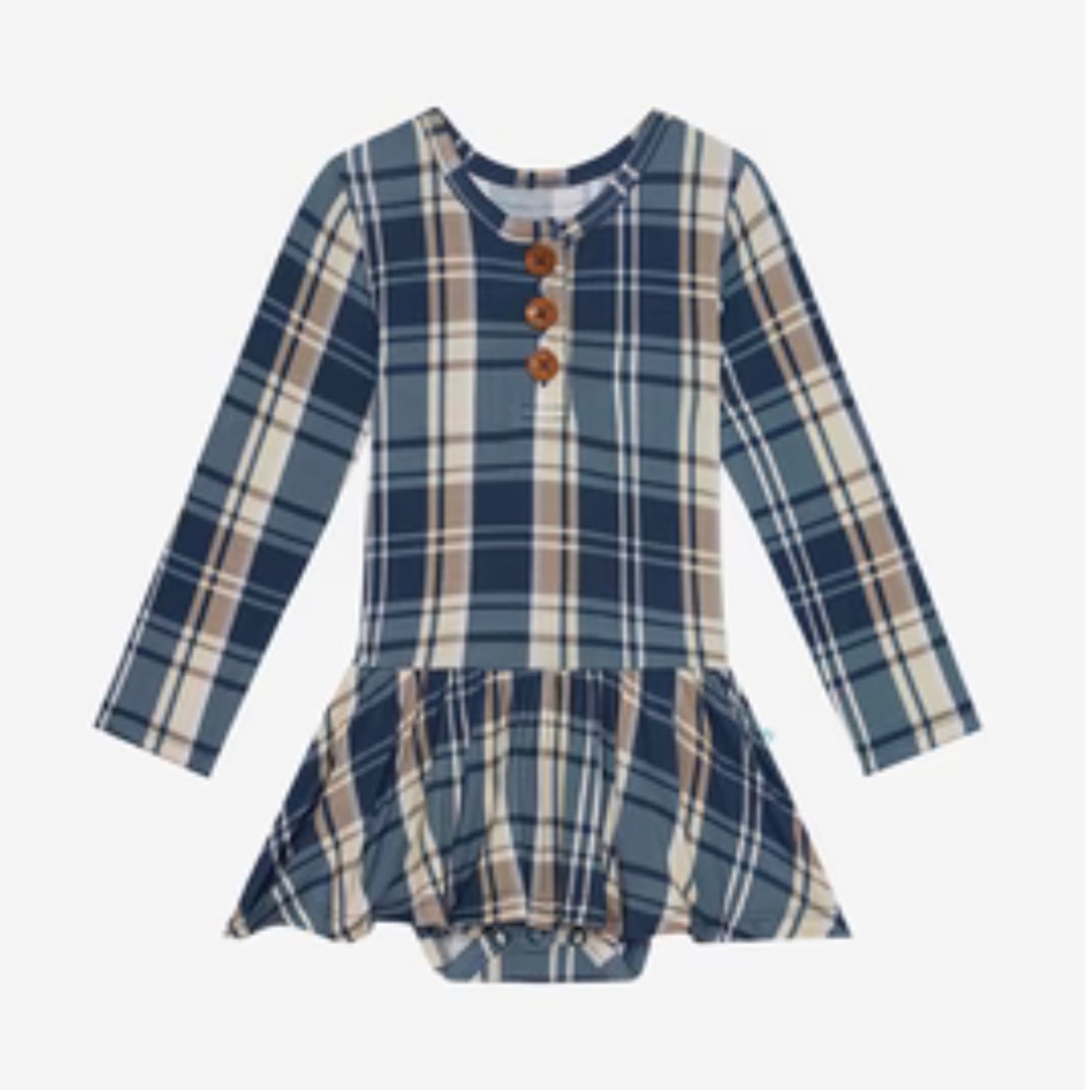Blue Plaid Long-sleeve twirl bodysuit